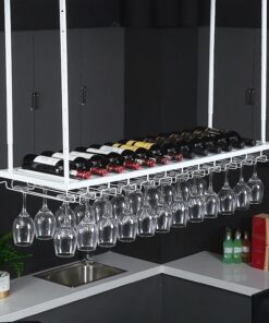 Casier à vin réglable en métal avec Support pour Verre pour décoration de Bar de Cuisine (Blanc 60 x 35 cm)