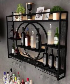Étagère à vin Murale en métal avec Support pour Verres, étagère d'affichage à 3 Niveaux de Grande capacité pour Bar, Cuisine, Cave à vin, Organisateur de Bouteilles de vin élégant et fonctio