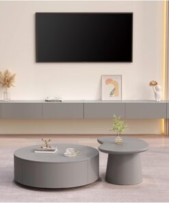 Meuble TV moderne flottant à fixation murale, meuble de rangement en bois avec 3/4 étagères pour le salon, gris, 220 cm, solution élégante pour meuble TV
