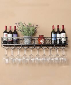 casier à vin, casier à vin Mural pour Bouteilles de vin et Verres, étagère à vin Flottante, Support de Verres à Pied, Petit casier à vin pour Bar, Cave à vin, Cuisine, métal Noir (