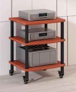Étagères Rack de Stockage Audio Vidéo Support Audio sur Pied avec Roues Universelles Armoire de Rangement Multimédia pour Le Bureau La Chambre À Coucher Studio D'enregistrement.(Walnut,60x54x72.5cm)