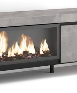Skraut Home | Meuble TV | Banc Télé | Grand Espace de Rangement | 210 | pour Les TV jusqu'à 80" | Cheminée électrique XXL | Design Industriel | Style Moderne | Ciment