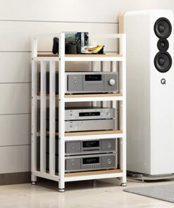 Rack Audio 3/4 Niveaux, Meuble Hi Fi Avec Étagères Réglables, Meuble Rack Audio En Bois Avec Patins Antidérapants, Meuble Audio Vidéo Ouverte, for Chaîne Stéréo De Divertissement(Wit,4-tier)