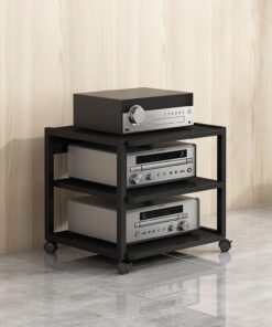 Support de Tourne-Disque avec Roues Universelles Étagères Rack de Stockage Audio Vidéo Stockage de CD Étagère D'angle pour Support Multimédia AV pour Le Salon La Salle de Jeux.(Nero,50x40x48.5cm)