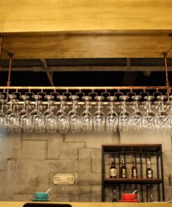 Support de Bar Suspendu au Plafond, Support de Bouteille de vin en métal, Support de Verre à vin décoratif au Plafond, Support de Verres à Pied, pour Bars, Restaurants, Cuisines -