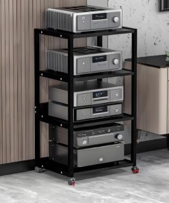 Meuble chaine hifi meubles pour,meuble chaine hifi Support De Stockage De Composants Audio Multicouche,meuble CD porte-disques vinyle,Support Multimédia Avec Roulettes,étagère porte-CD(Black-C,50x40x1
