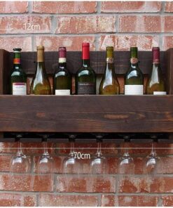 MU Porte-Bouteilles de vin, Porte-gobelets Suspendus à l'envers, Porte-Bouteilles de vin pour Meubles Porte-Bouteilles muraux Suspendus Porte-Bouteilles de vin en Bois Massif Porte-Bouteilles rétro