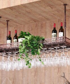 Casier à vin Industriel à Suspendre au Plafond, Support pour Verres à vin, Support pour Verres à Pied, étagère décorative à Hauteur réglable pour Bars, Restaurants, Cuisines, 2 Cou