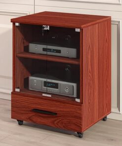 Meuble HiFi à 2/3 Niveaux, Meuble Rack Audio avec tiroir, Meuble stéréo avec Verre trempé, Meuble Audio Vidéo, Conception de Trou Respirant(Rosso,77cm/30.3in)
