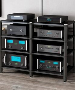 Meuble Rack Audio, Meuble HiFi à 2/3/4 Niveaux, Meuble stéréo sur Pied, Meuble AV Ouvert, Support HiFi, Support de Lecteur, avec Pieds amortisseurs(Nero,47x18.8x31.8in)