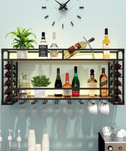 Casier à vin Mural Moderne avec Support en Verre Étagère à Bouteilles en métal élégante pour Bar et Cuisine Étagères flottantes pour Un Rangement et Un Affichage multifonctionnels