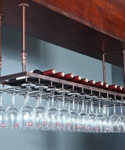 Casier à vin, casiers à vin Vintage de Type Plafond, Porte-Bouteilles de vin en métal, Porte-Verres à vin Suspendus, Porte-Verres à Pied pour Bar, Maison, Cuisine - Bronze (Taille