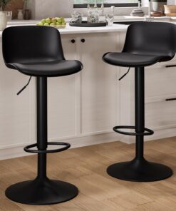 Kidol & Shellder Lot de 2 tabourets de Bar réglables en Hauteur et pivotants avec Dossier et Repose-Pieds – Chaises de Bar en PU Cuir rembourré, Style Moderne Industriel, Noir, pour Cuisine