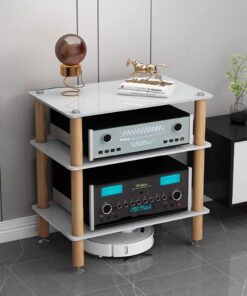 Support Audio, Support stéréo Ouvert, Support multimédia AV, étagère Audio-vidéo, Panneau en Verre trempé, Support de Composants Audio, Support d'amplificateur, Tour de Support Audio pour sa