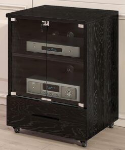 Meuble Stéréo, Meuble Hi FI avec Tiroir, Meuble Audio Vidéo Mobile, Meuble de Rangement Multimédia avec Porte en Verre Trempé, Support TV avec Trous pour Câbles(Nero,2 Tier 60x52x77CM)