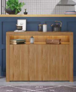 ZXLIHS Buffet en chêne/Meuble TV/Armoire 130 cm x 35 cm x 95 cm avec lumières LED, (OW-FRSBB1OA)