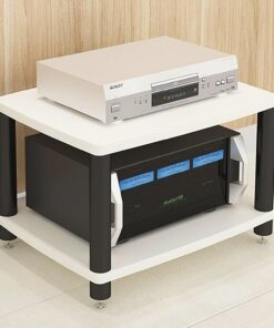 Meuble Rack Audio, Meuble Hi FI Support Audio/vidéo, Meuble Stéréo Vidéo, Petit Support TV avec Clous de Pied en Métal, pour La Maison, Le Bureau, Le Théâtre(Wit,2 Tier 60x48x42CM)