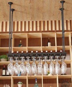 Porte-Bouteilles en Verre réglable en métal de Type Plafond Industriel à Suspendre pour Verres à vin, Porte-gobelet, étagère décorative, pour Bars, Salon, cuisines/80 x 35 cm