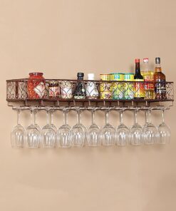 Casier à vin Mural en métal avec Support en Verre et étagères Solution de Rangement élégante pour Bar, Salon et Restaurant.