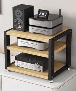 Meuble Rack Audio 3/4 Niveaux, Petite Meuble Stéréo, Meuble Hi FI Moderne, Support de Stockage de Vidéo, Tube en Acier Épaissi, Forte Capacité de Charge(Natural,3 Tier 45x35x35.5CM)