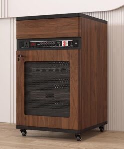 Meuble HiFi, Meuble Rack Audio avec 2 étagères, support audio à hauteur réglable, Meuble stéréo, conception en maille de dissipation thermique en métal, dissipation thermique pratique(Walnut)