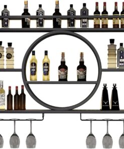 Casier à vin Flottant avec Support en Verre, étagère à Bouteilles en métal pour Bars et Restaurants à Domicile, Noir