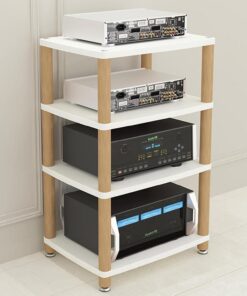 Support Audio, Support Audio de Rangement Ouvert à 2/3/4 Niveaux, étagère Audio-vidéo, Support multimédia AV, Armoire de Rangement multimédia avec Repose-Pieds Silencieux, Support TV polyval