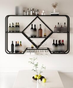 Casier à vin Mural Industriel à LED - Support de Rangement pour présentoir à vin Noir pour Bar à Domicile, Salle à Manger