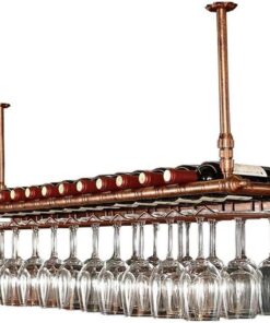 Casier à vin de plafond, casier à vin inversé avec étagère en verre, casier à vin rond industriel suspendu avec perche, pour bars, restaurants, cuisines (couleur cuivre) (taille : 120 x 30 c
