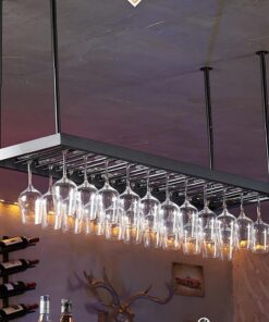 Casier à vin en métal, réglable en Hauteur, Support de Verre à vin en Fer Noir, Support Suspendu en Verre à vin monté au Plafond, pour Bars, Restaurants, cuisines/80 cm