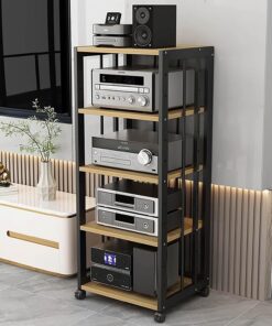 Meuble de Rangement Moderne et Multifonctionnel avec étagères réglables, idéal pour Les Bureaux et Les salles de cinéma Maison. Disponible en Noir et en Bois Naturel. Structure Ouverte robus