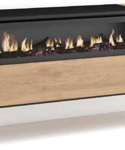 Skraut Home | Meuble TV | Banc Télé | Grand Espace de Rangement | 150x45x35cm | pour Les TV jusqu'à 65" | Cheminée électrique | Suspendu, Mural | Style Moderne | Chêne et Noir