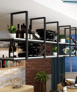 Étagère à vin à Montage au Plafond, étagère à vin Industrielle à 2 Couches, étagère Flottante pour Bouteilles de Vaisselle pour Cuisine à Domicile, étagères flottantes pour Bar, FA