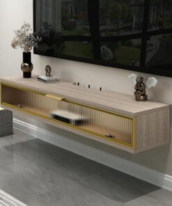 Support TV mural，80/100/120cm Meuble TV Flottant Meuble TV avec Porte，Table TV Bois Massif Avec trou pour câble,Console Divertissement Gaming Rangement TV Étagère avec Grand Espace de Rangement(Giallo