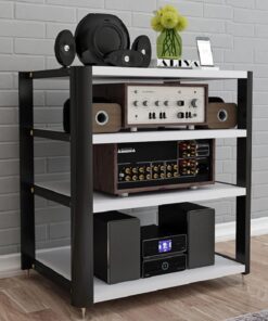 Meuble Hi FI, Meuble Audio Vidéo Multicouche, avec Pieds amortisseurs, Meuble stéréo à Cadre en Acier métallique Ouvert, for la Maison/Le Bureau/Le théâtre(Wit)