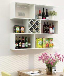Étagère à Bouteilles multifonctionnelle pour Le Stockage du vin, étagère à vin Murale en Bois, étagère Simple avec Support pour Verres à vin, Grande vitrine de Bar pour Alcool, sal