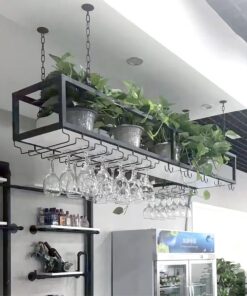 Étagère à vin de Plafond, étagère à vin en métal avec Support en Verre, étagère à vin de comptoir de Bar Suspendue réglable en Hauteur, Porte-Bouteille de vin, pour Bars, restauran
