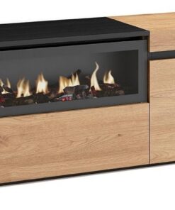 Skraut Home | Meuble TV | Banc Télé | Grand Espace de Rangement | 200x45x35cm | pour Les TV jusqu'à 80" | Cheminée électrique | Style Moderne | Chêne et Noir
