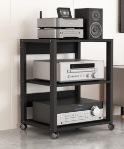 Meuble Chaine Hifi,Meubles Multimedia,Support Imprimante,Armoire de stockage à 3/4/5/6 niveaux,Rangement Maison,Étagère pour Audio/vidéo,avec étagères réglables,Roues,pour Bureau Maison(50x40x69.5cm/1