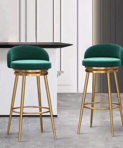 Tabourets de Bar Metal Rotatif sur 360° Tabouret pour Comptoir de Cuisine avec Rembourrés en Velours et Repose-Pieds Chaises de Bar Hautes 65 cm, Lot de 2