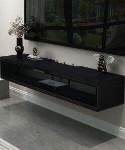 Meuble TV Mural, Meuble TV Flottant, Meuble TV Mural, Console TV en Bois avec Rangement, Table TV, Support TV étagère, Centre de Divertissement pour Salon et Chambre (Noir 2,10)
