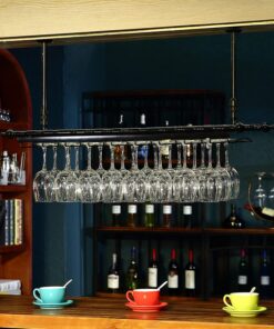 Support à Verres à vin Suspendu au Plafond Noir, étagère de Rangement pour Bouteilles de vin en Fer Industriel | Support d'affichage de gobelets pour étagères d'organisateur décoratif de Bar