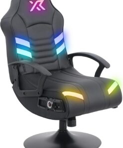 X-Rocker Aries RGB 2.1 Chaise de jeu audio stéréo avec piédestal - Lumières LED contrôlées par application Neo Motion™ Sync - Son immersif - Pliable, facile à nettoyer - Cuir synthétique pour enfants
