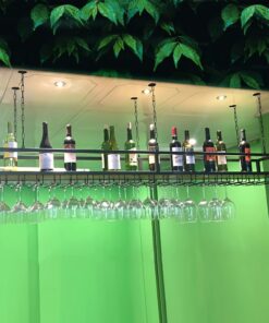 Casier à vin Industriel monté au Plafond avec étagère Porte-Verre, Support réglable en métal pour Bouteille de vin pour Bar, café, Cuisine, Solution de Rangement élégante et Fonctionnelle