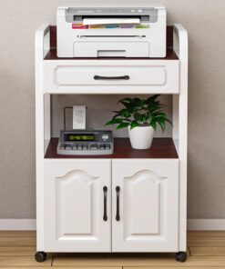 Meuble Hi FI, Meuble Audio Vidéo avec armoires de Rangement et tiroirs coulissants, Meuble stéréo Simple Multicouche for la Maison(White+Walnut)