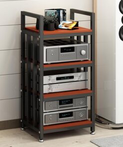 Meuble Hi FI, Meuble Audio Vidéo multimédia Moderne, Etagère réglable à 4 Niveaux avec Pieds amortisseurs,Meuble stéréo for Consoles de Jeux/Apple TV/PS4(Walnut Color)
