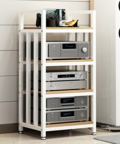 Meuble Hi FI, Meuble Audio Vidéo multimédia Moderne, Etagère réglable à 4 Niveaux avec Pieds amortisseurs,Meuble stéréo for Consoles de Jeux/Apple TV/PS4(Wit)
