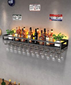 Support Mural pour Verres à vin et Bouteilles, présentoir Multifonctionnel pour Le Rangement du vin avec étagères de Bar pour Le Salon, Support à vin en Fer pour Suspension au Plafond