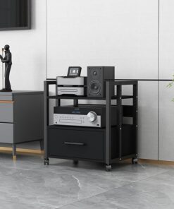 Meuble chaine hifi,étagères audio-vidéo,Meuble hifi,Support Multimédia Audio Et Vidéo D'angle For TV,meuble chaine hifi Rangement Audio Et Vidéo For Bureau À Domicile,stand multimédia AV(Black,3-layer