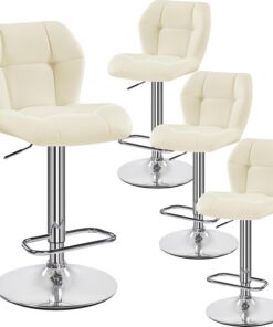 Yaheetech Lot de 4 Tabourets de Bar Réglables en Hauteur Modernes,Chaises de Bar en Similicuir et Métal,Tabouret Haut Capacité de Charge Maximale 136 kg,44 × 50,5 × 89 cm Beige